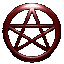 A red, 3D, rotating pentagram.