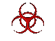 a red, rotating 3d biohazard symbol.